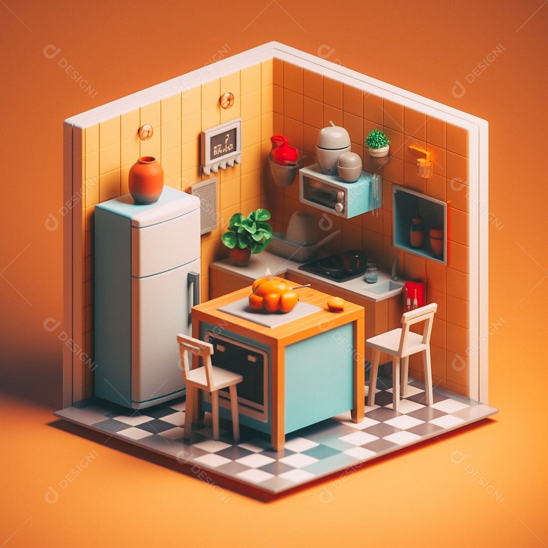 Cozinha isométrica fofa