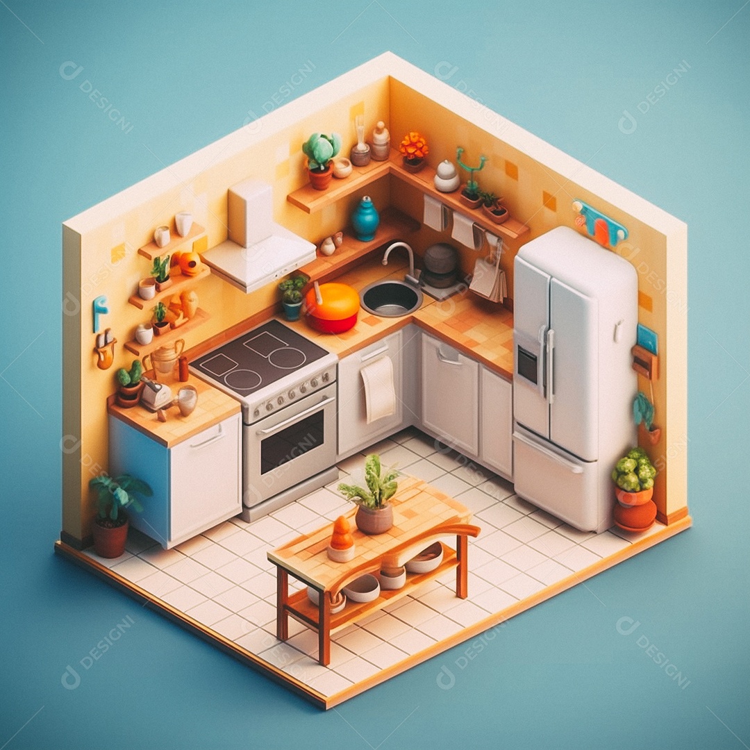 Cozinha isométrica fofa