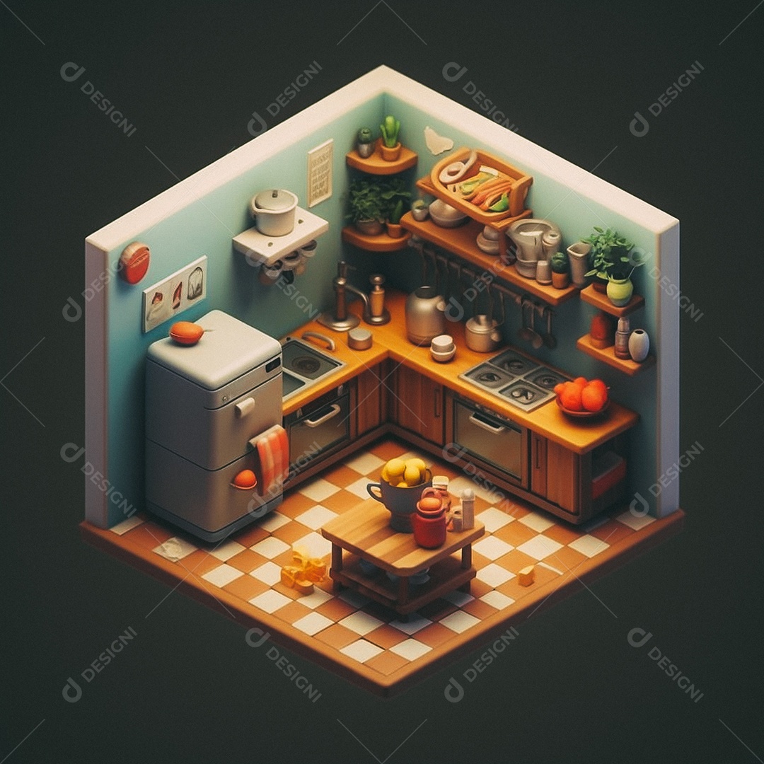 Cozinha isométrica fofa