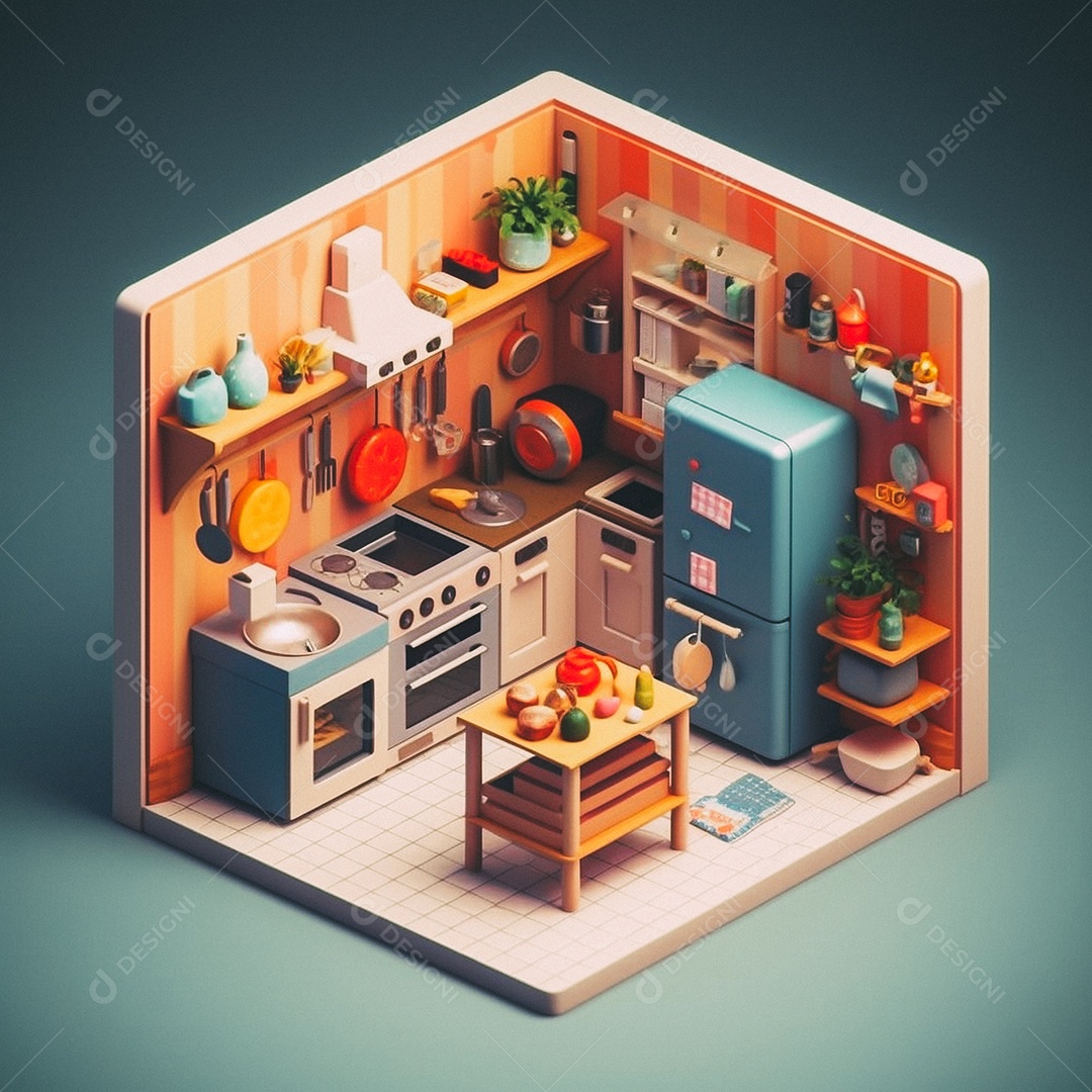 Cozinha isométrica fofa