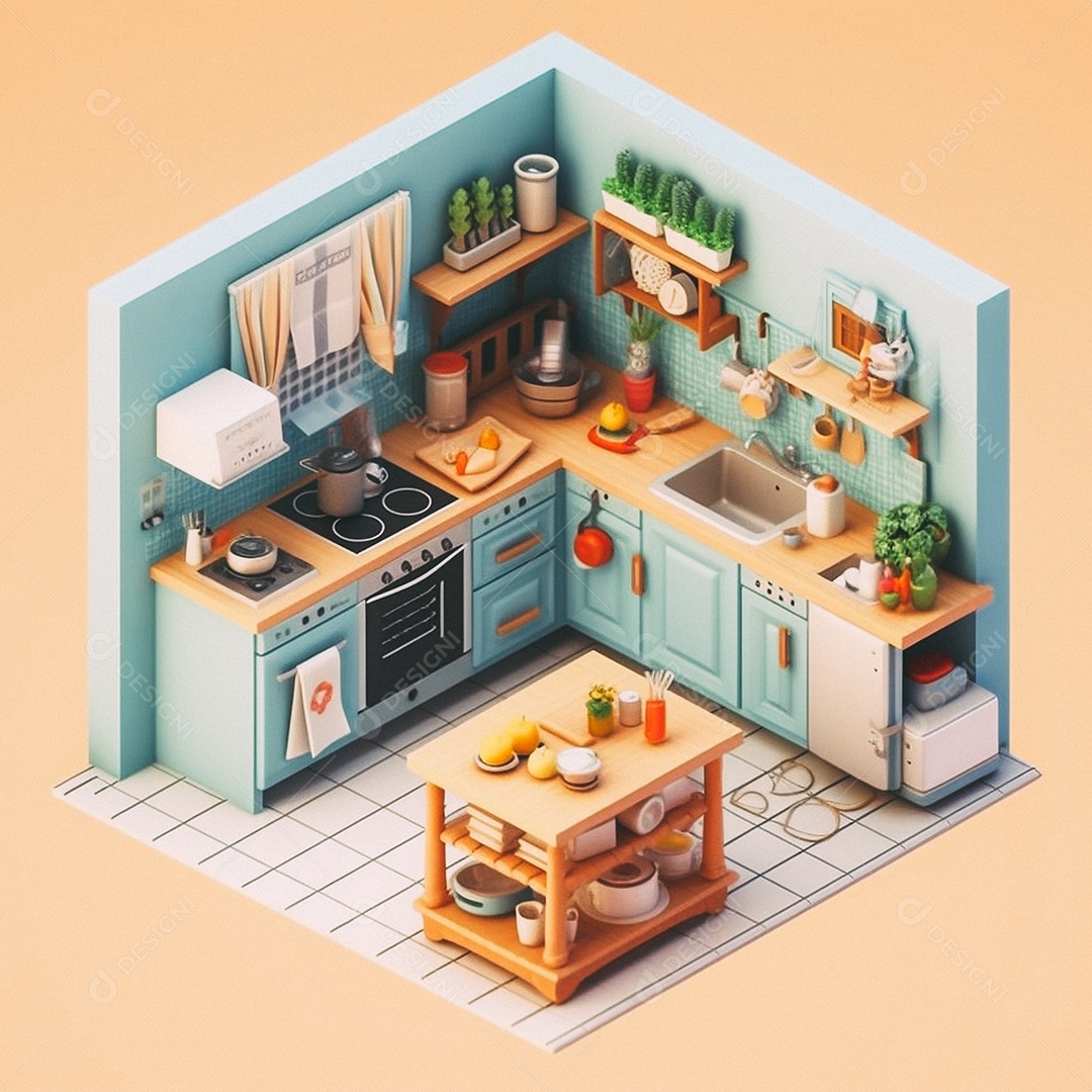 Cozinha isométrica fofa