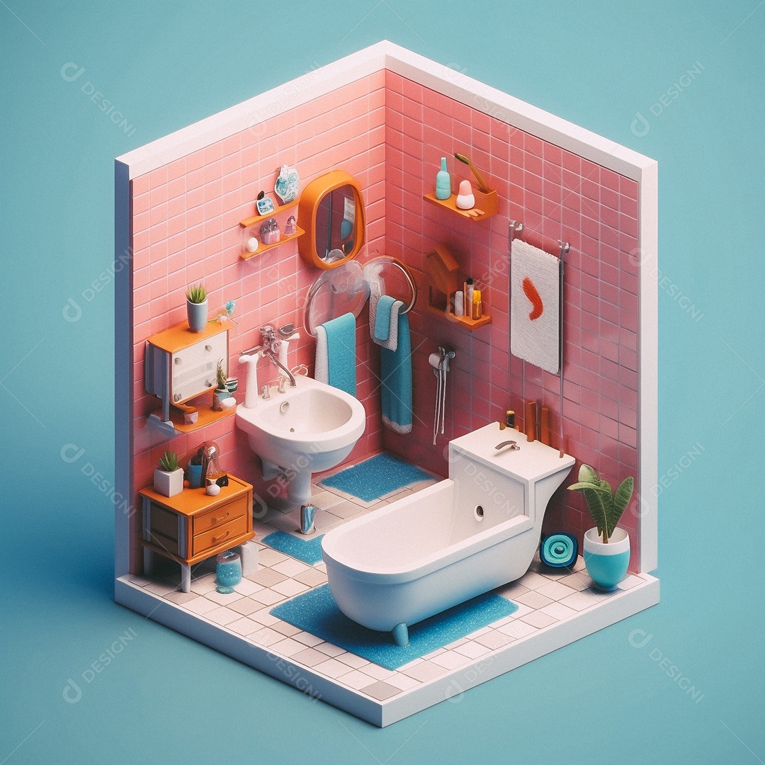 Banheiro isométrico fofo Modelo 3D