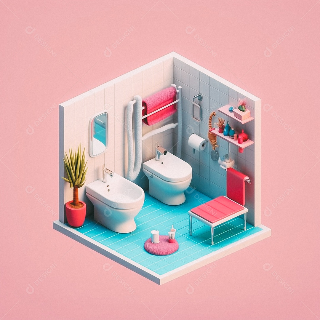 Banheiro isométrico fofo Modelo 3D