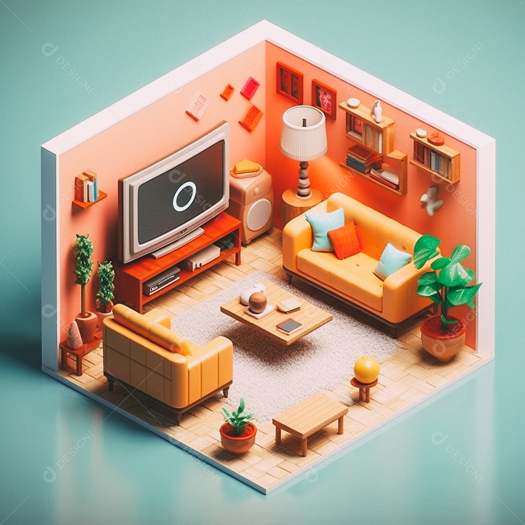 Sala de TV isométrica fofa 3D