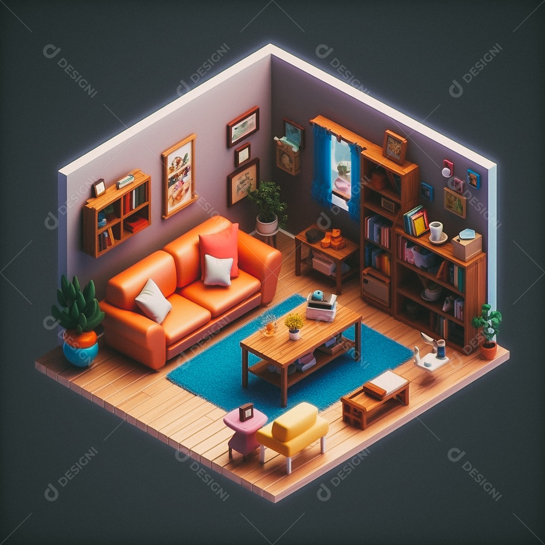 Sala de estar isométrica fofa