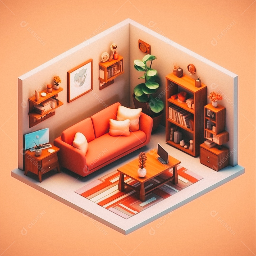 Sala de estar isométrica fofa