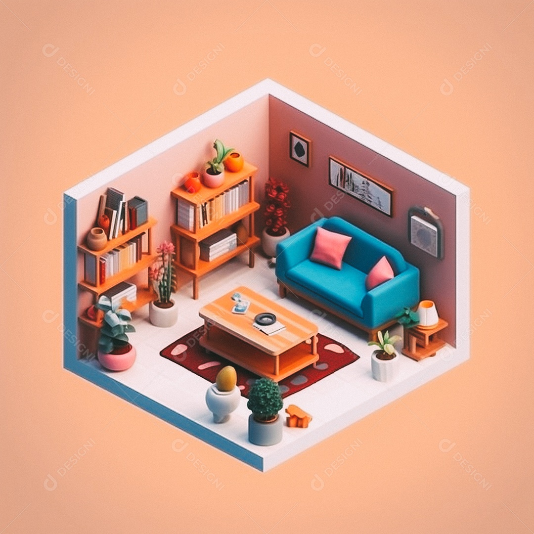 Sala de estar isométrica fofa