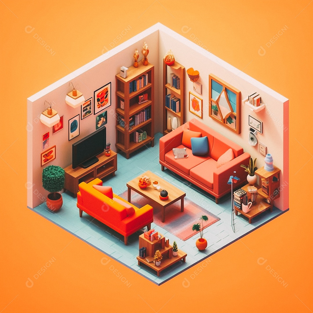 Sala de estar isométrica fofa