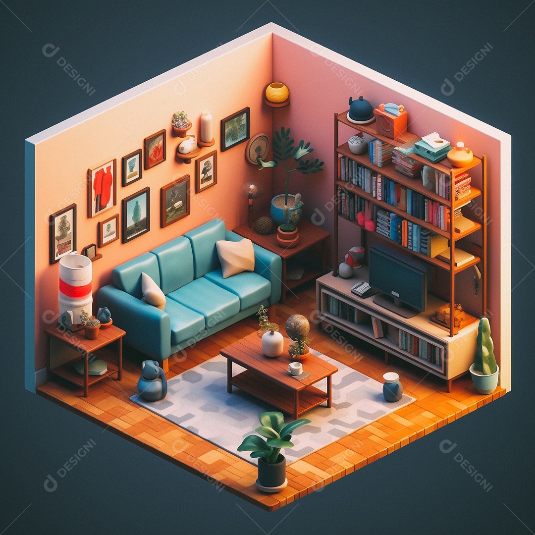 Sala de estar isométrica fofa