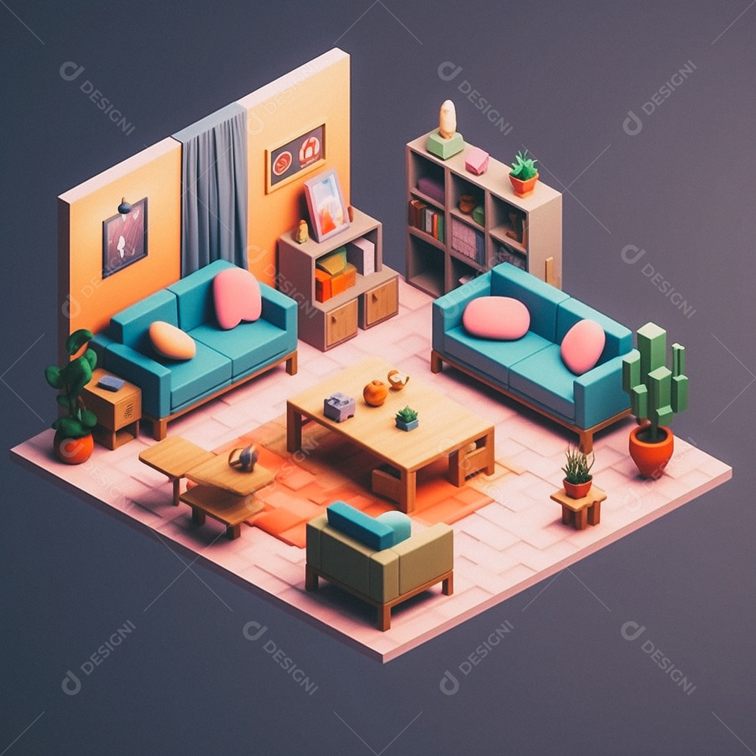 Sala de estar isométrica fofa
