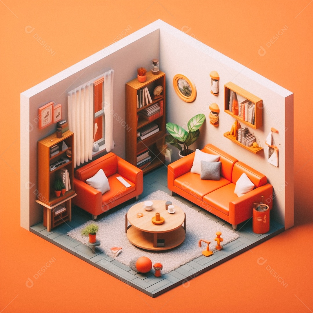 Sala de estar isométrica fofa