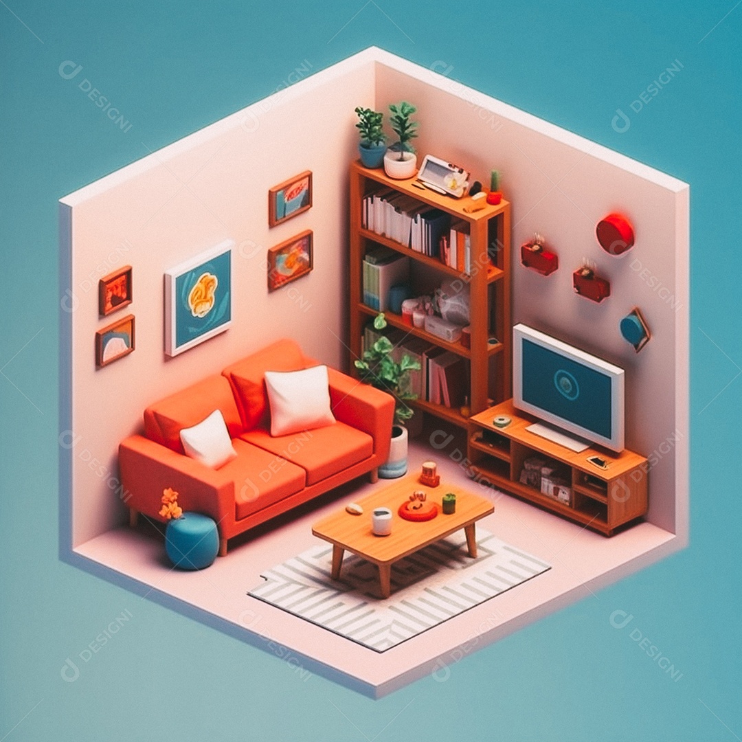 Sala de estar isométrica fofa