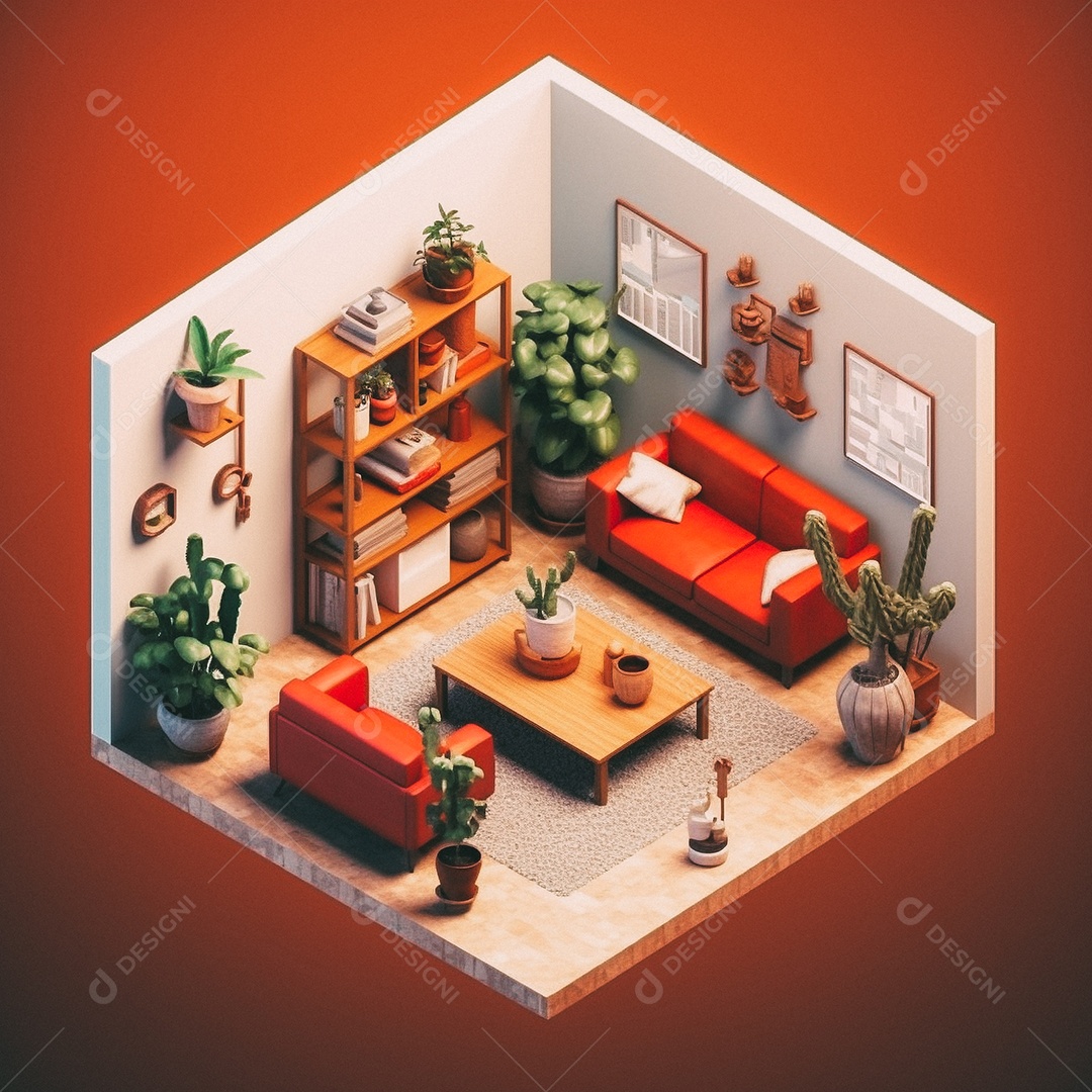 Sala de estar isométrica fofa