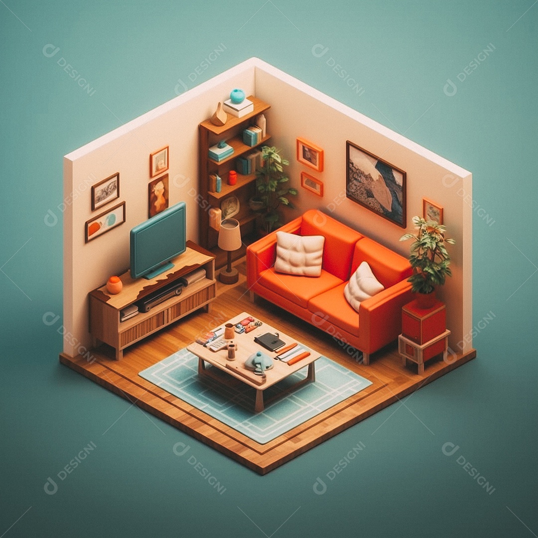 Sala de estar isométrica fofa