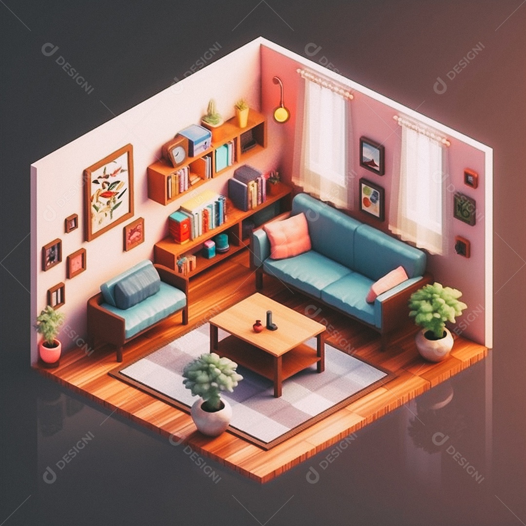 Sala de estar isométrica fofa