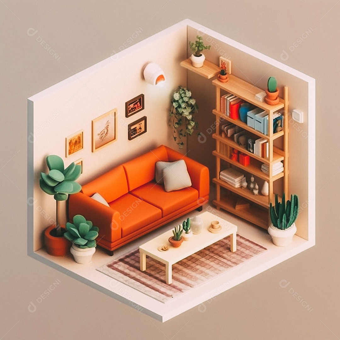 Sala de estar isométrica fofa