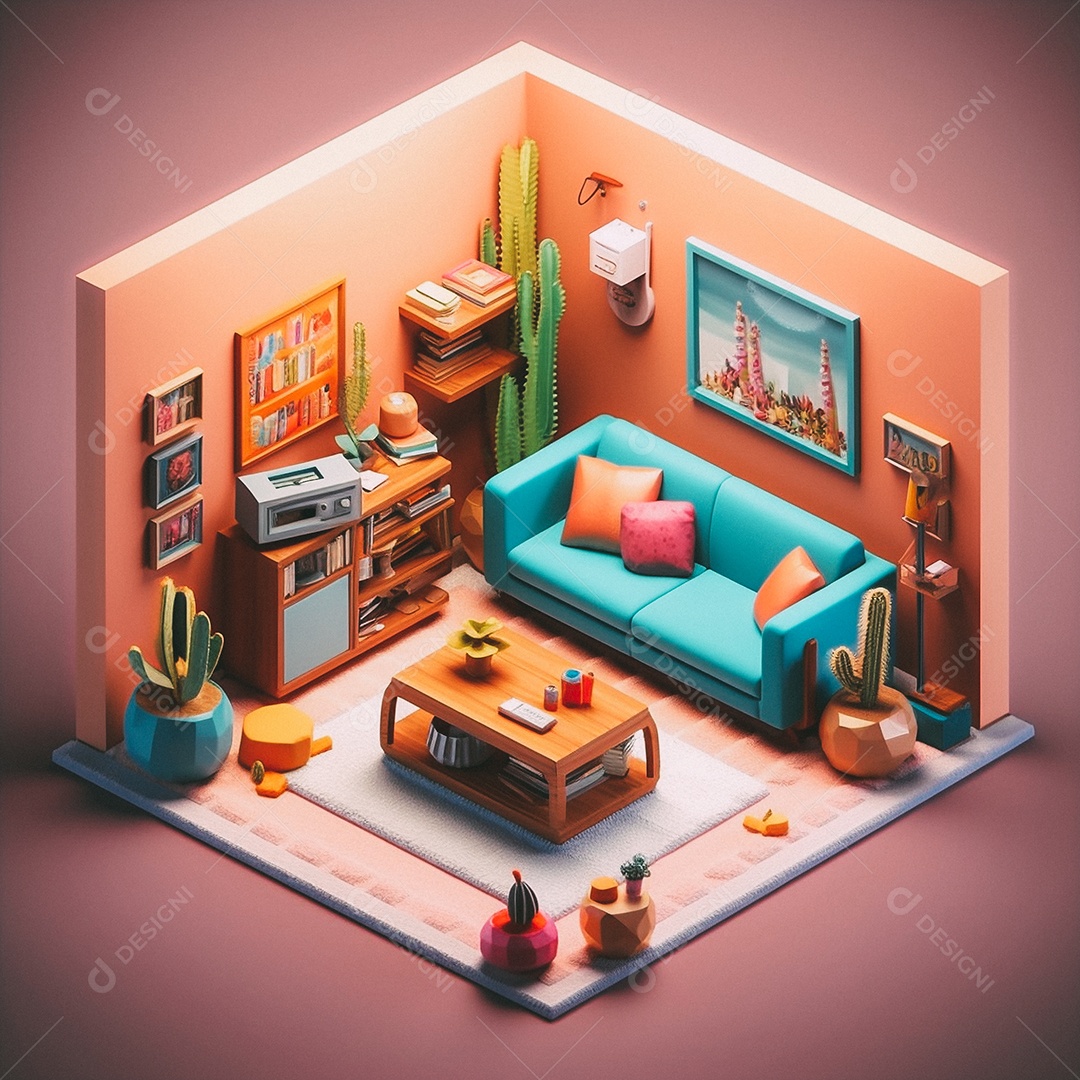 Sala de estar isométrica fofa