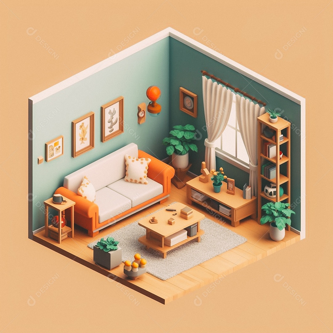 Sala de estar isométrica fofa