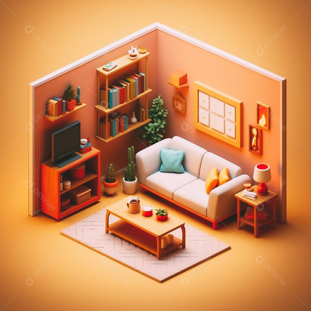 Sala de estar isométrica fofa