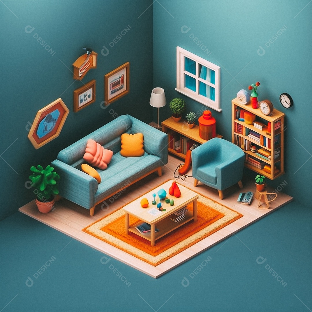 Sala de estar isométrica fofa