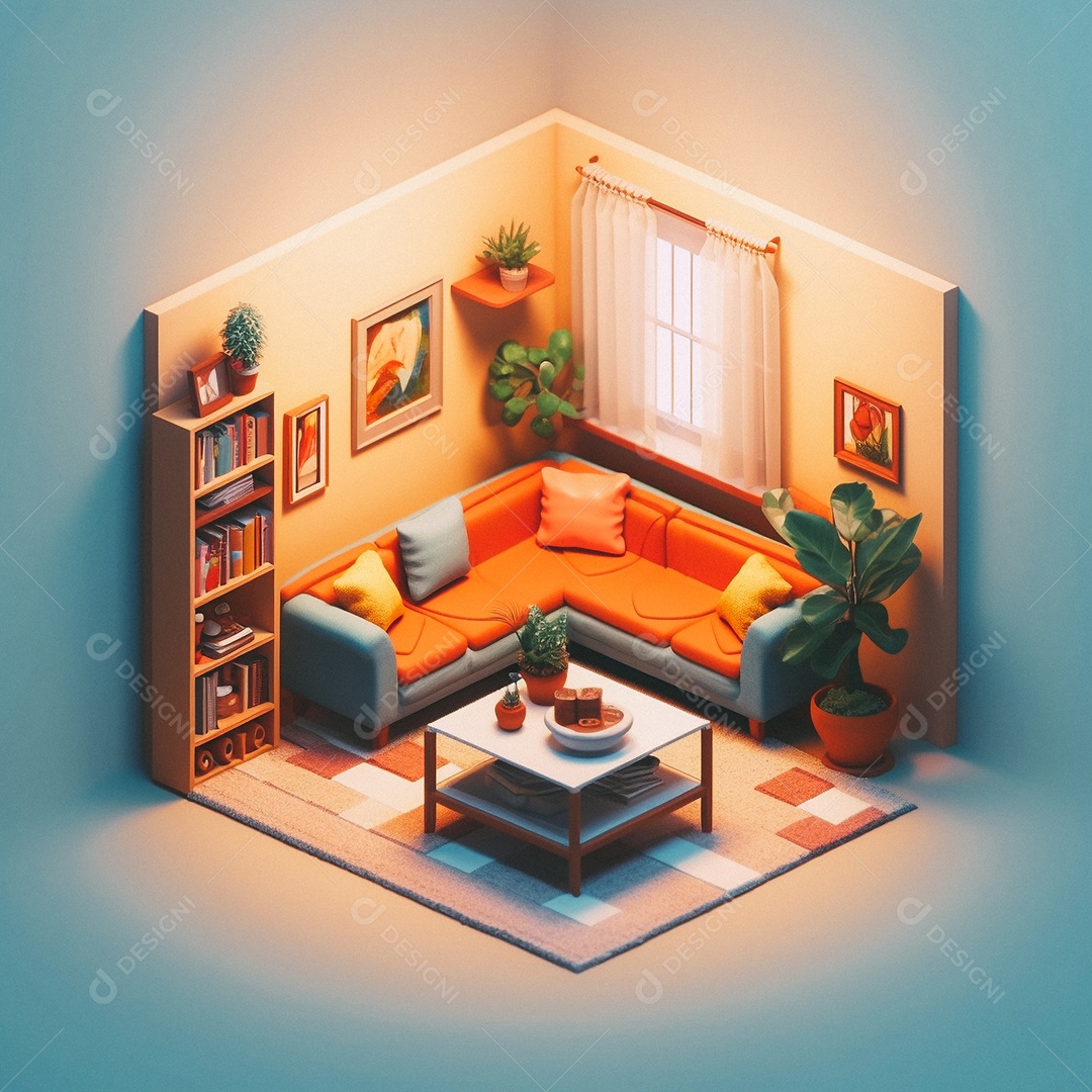 Sala de estar isométrica fofa