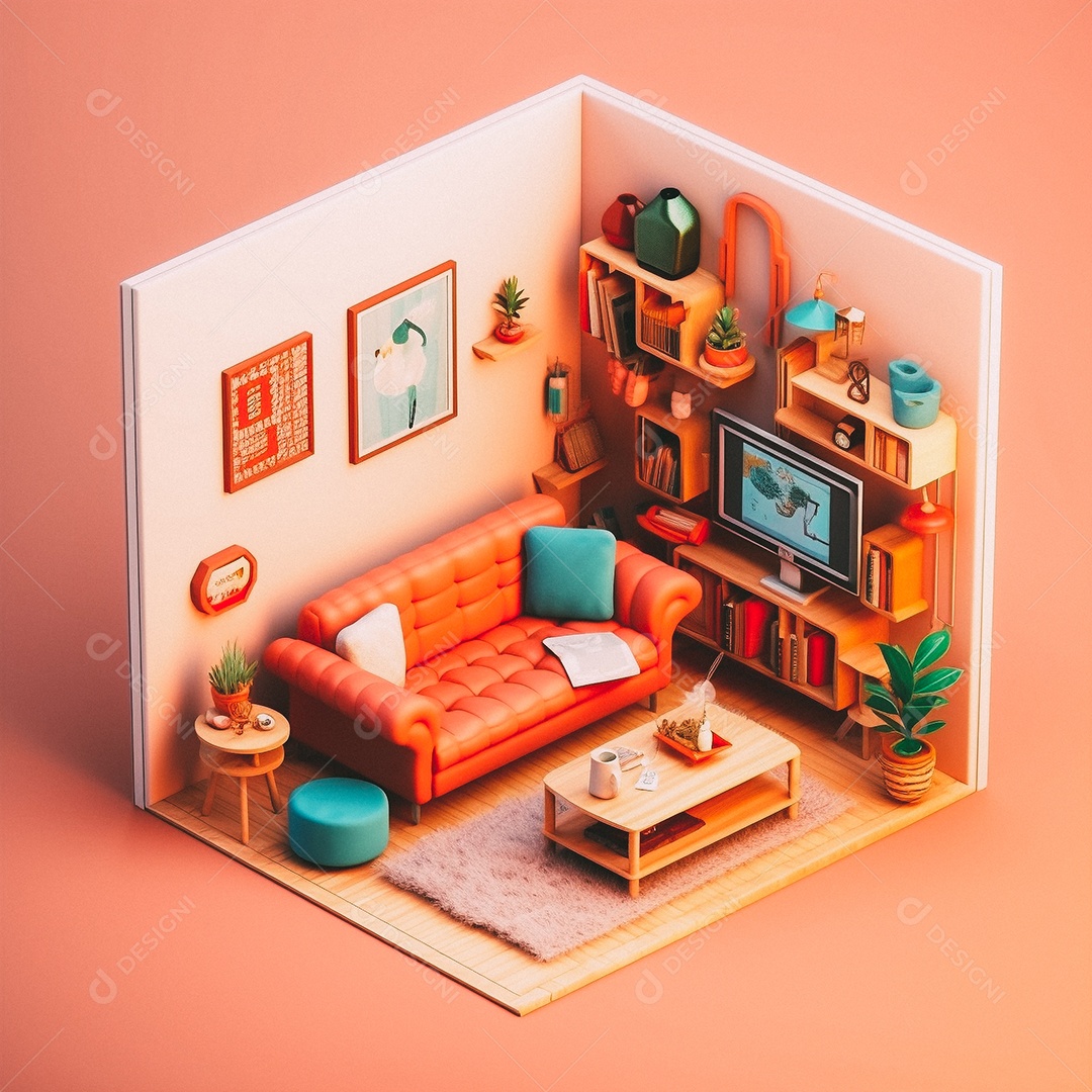 Sala de estar isométrica fofa