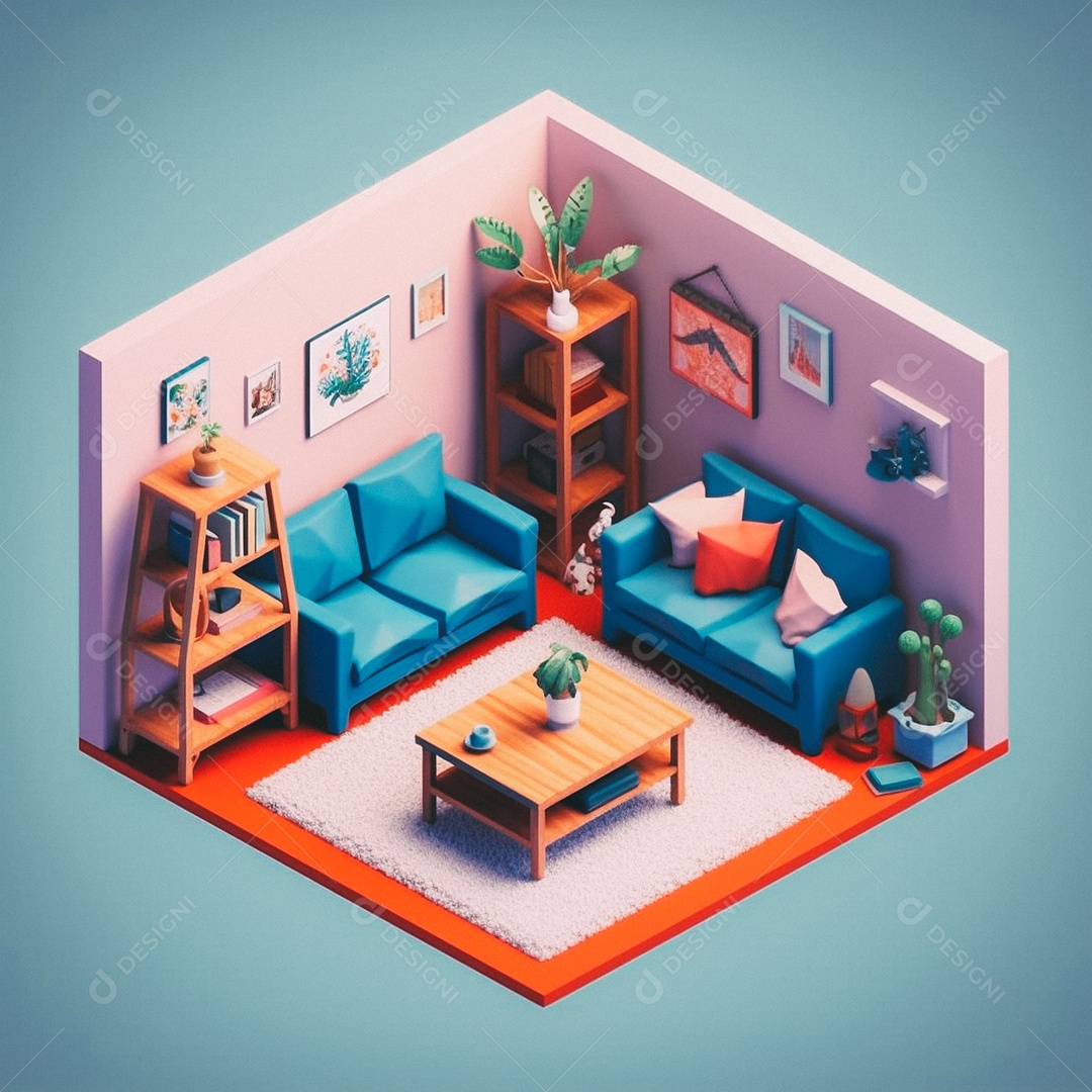 Sala de estar isométrica fofa
