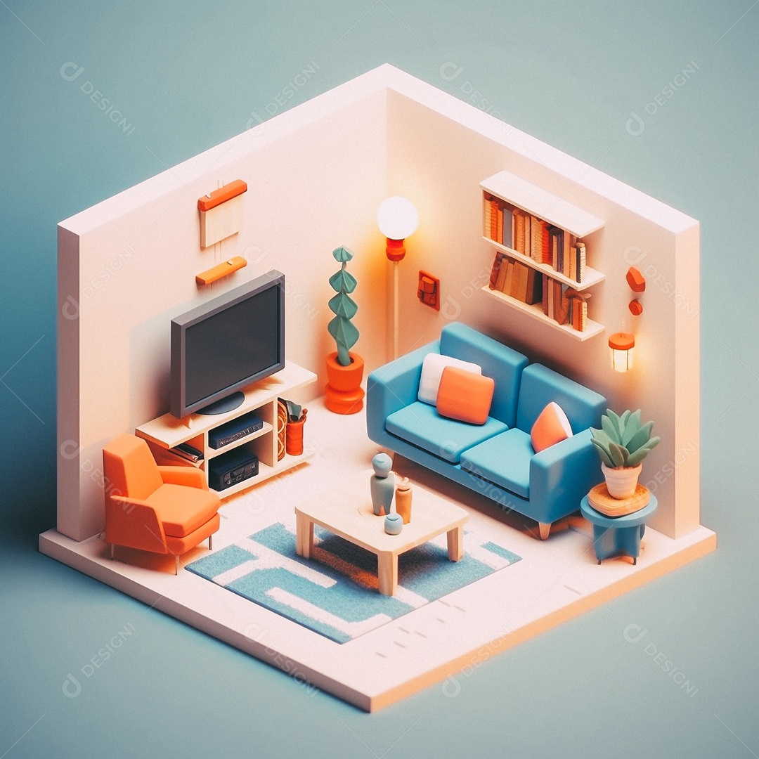 Sala de estar isométrica fofa