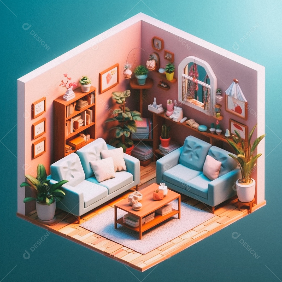 Sala de estar isométrica fofa
