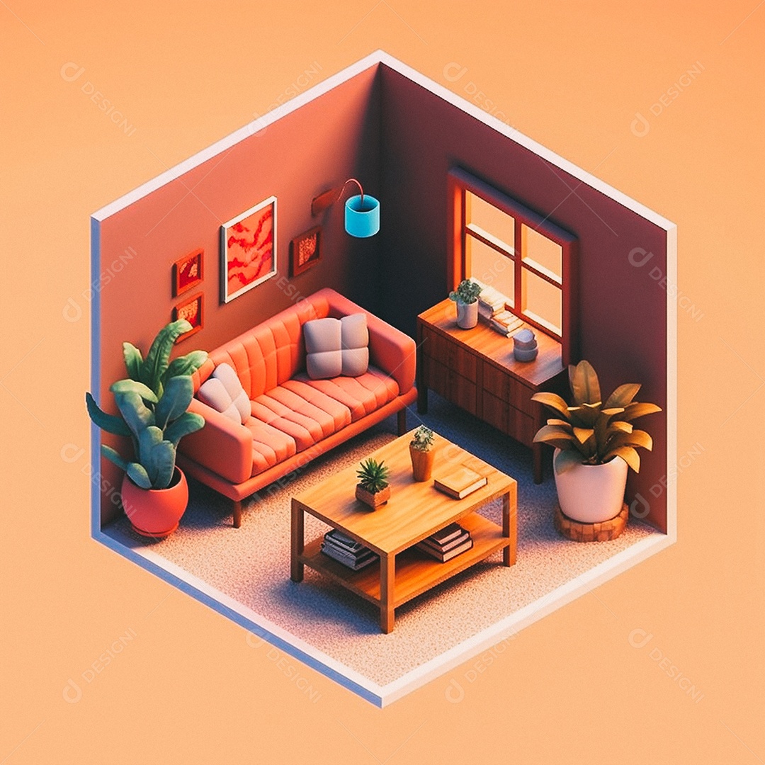 Sala de estar isométrica fofa