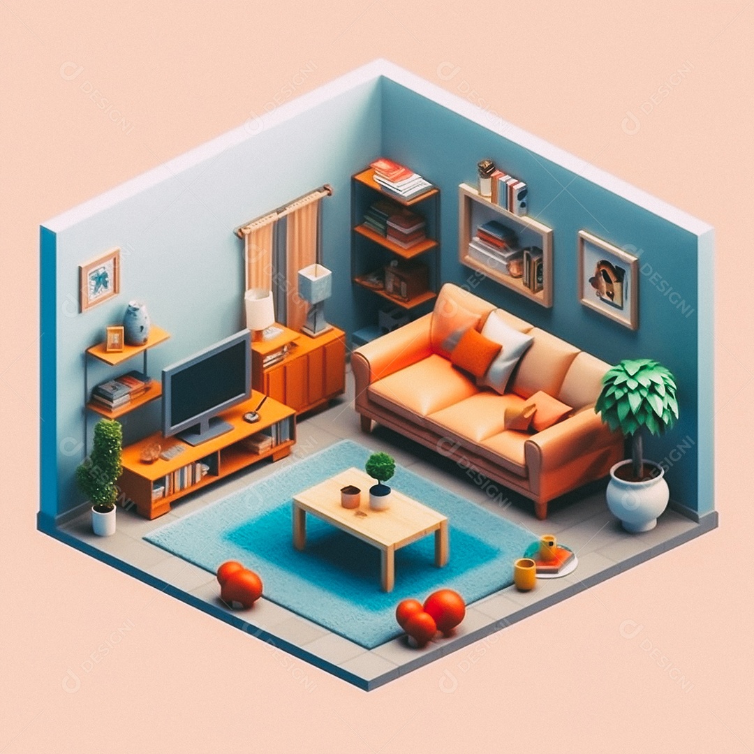 Sala de estar isométrica fofa