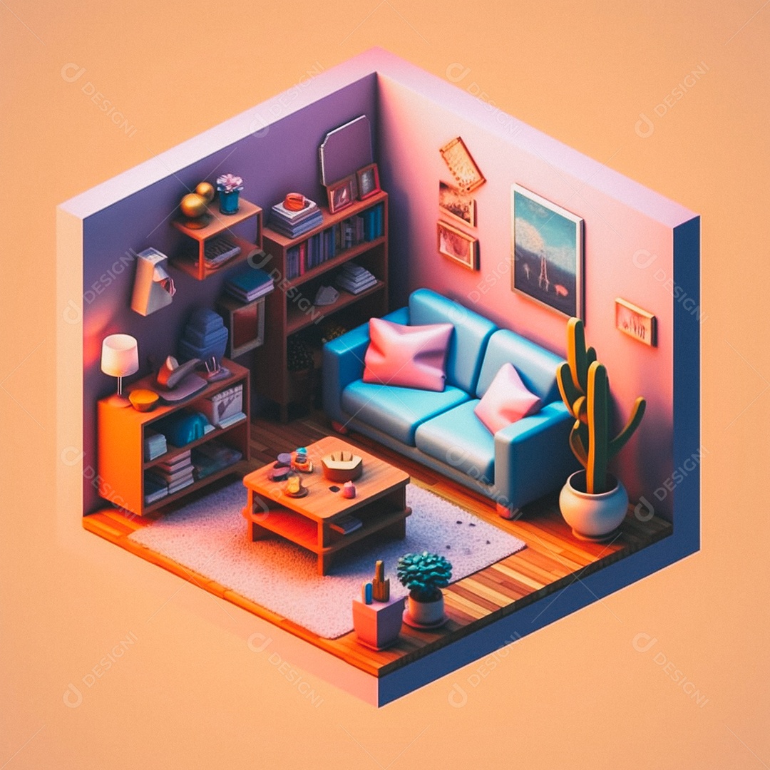 Sala de estar isométrica fofa