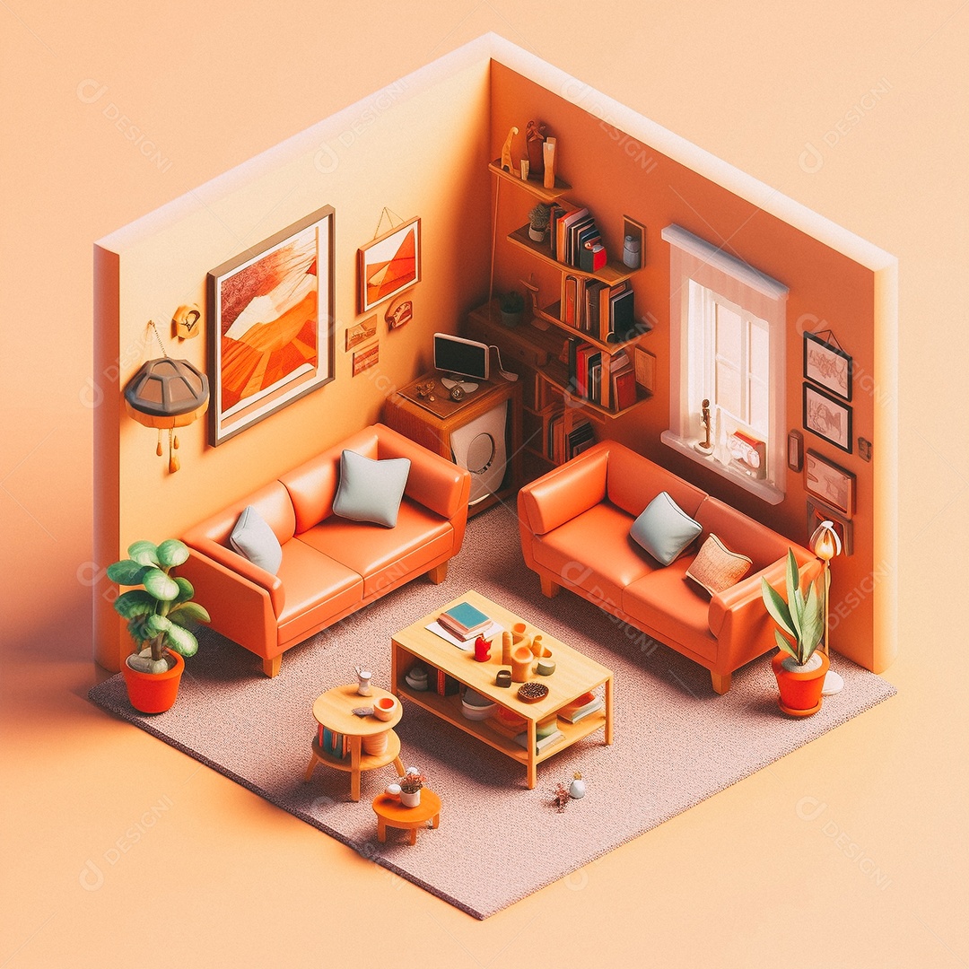 Sala de estar isométrica fofa