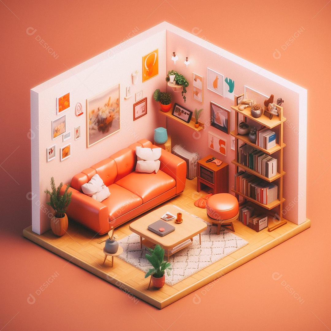 Sala de estar isométrica fofa