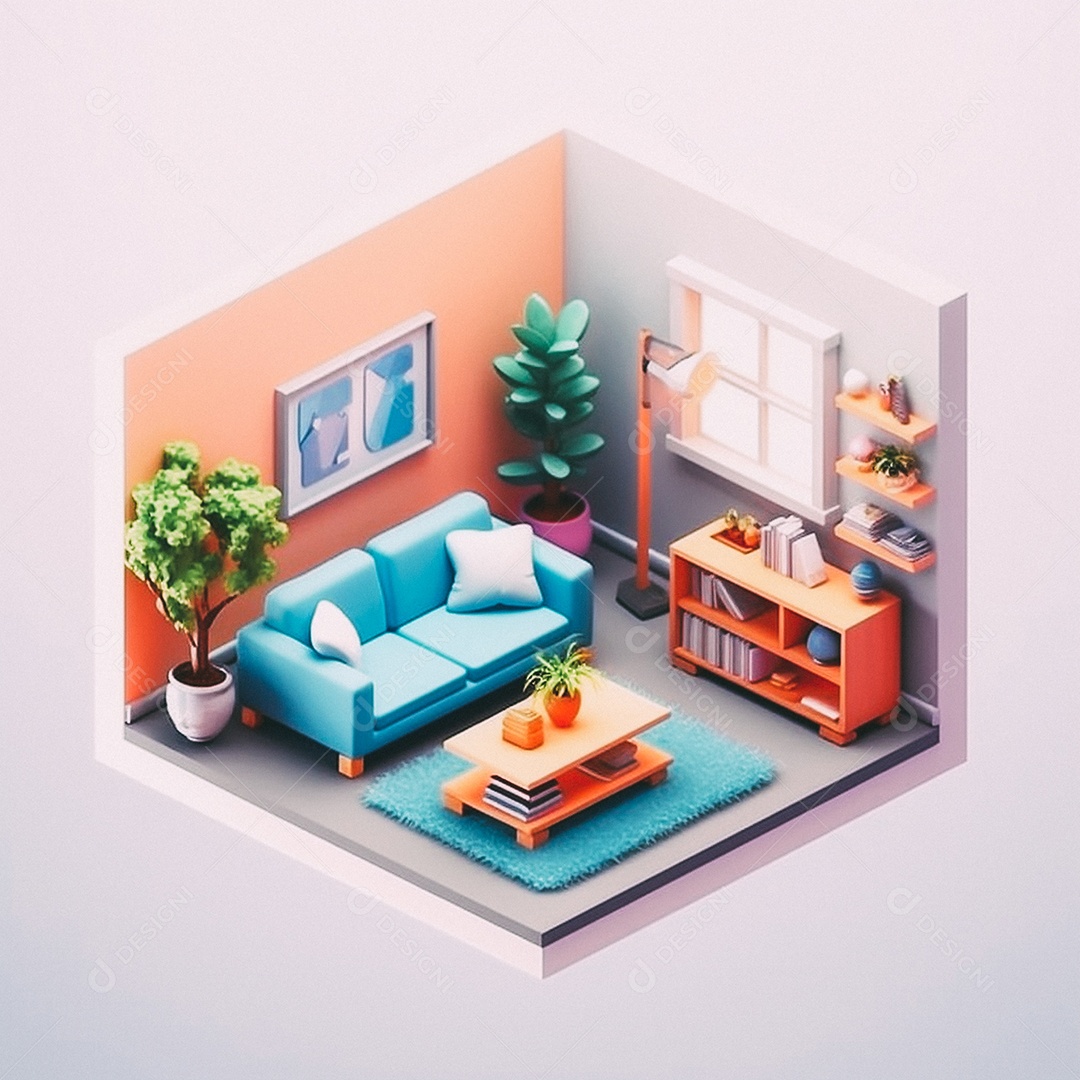 Sala de estar isométrica fofa