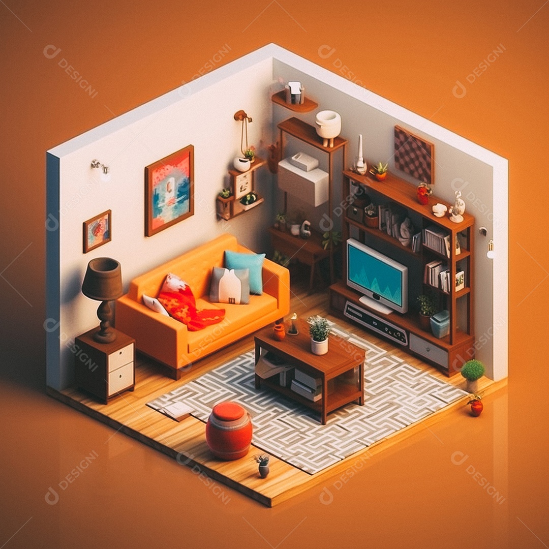 Sala de estar isométrica fofa