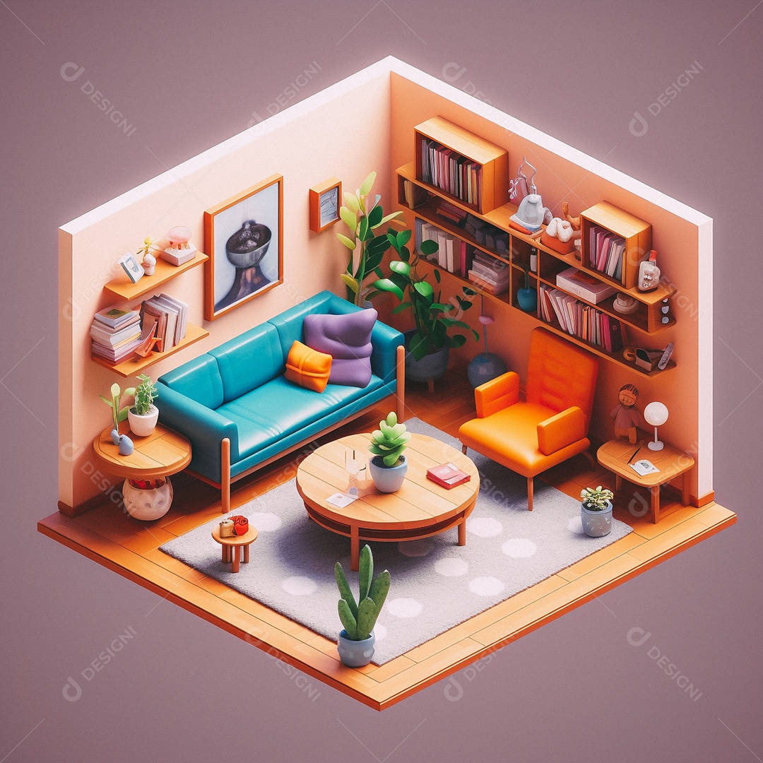 Sala de estar isométrica fofa
