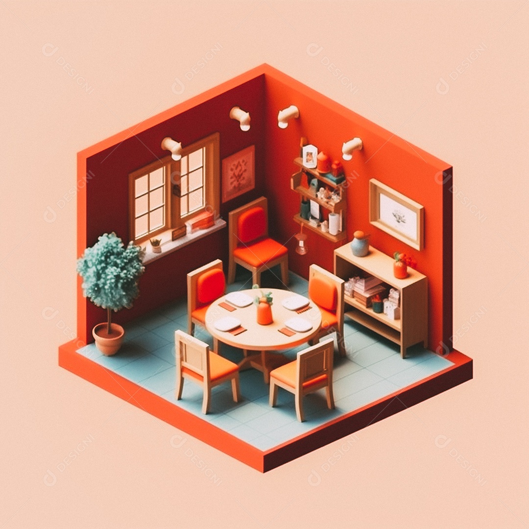 Jantar isométrico fofo 3D