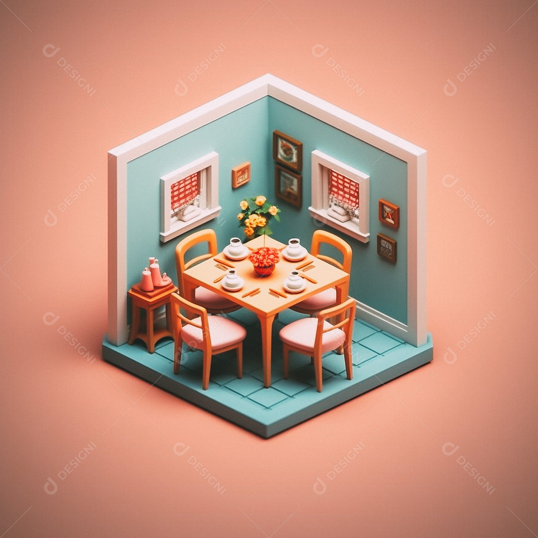 Jantar isométrico fofo 3D