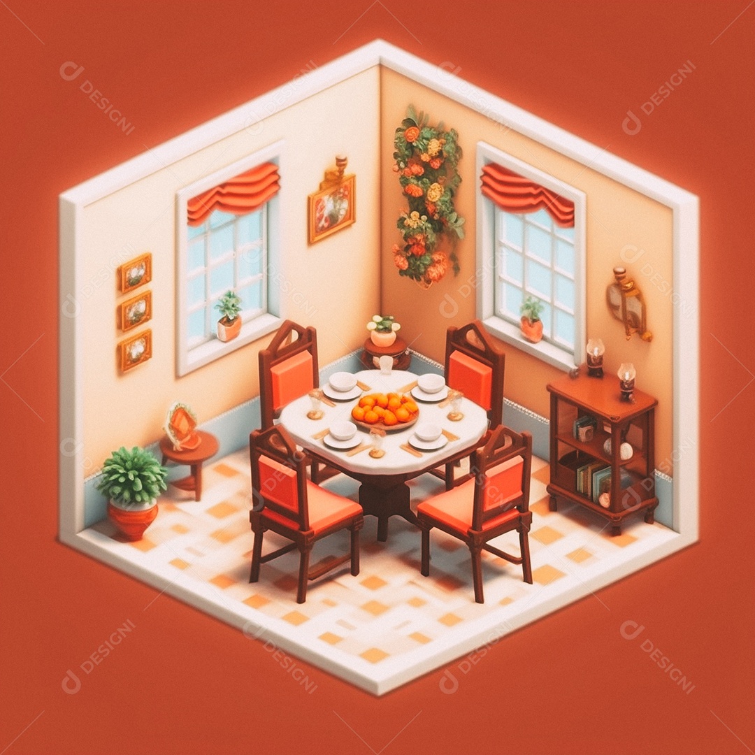 Jantar isométrico fofo 3D