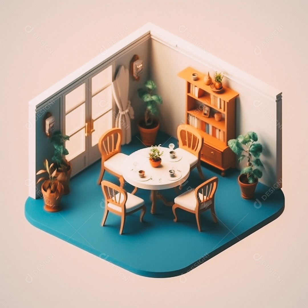 Jantar isométrico fofo 3D