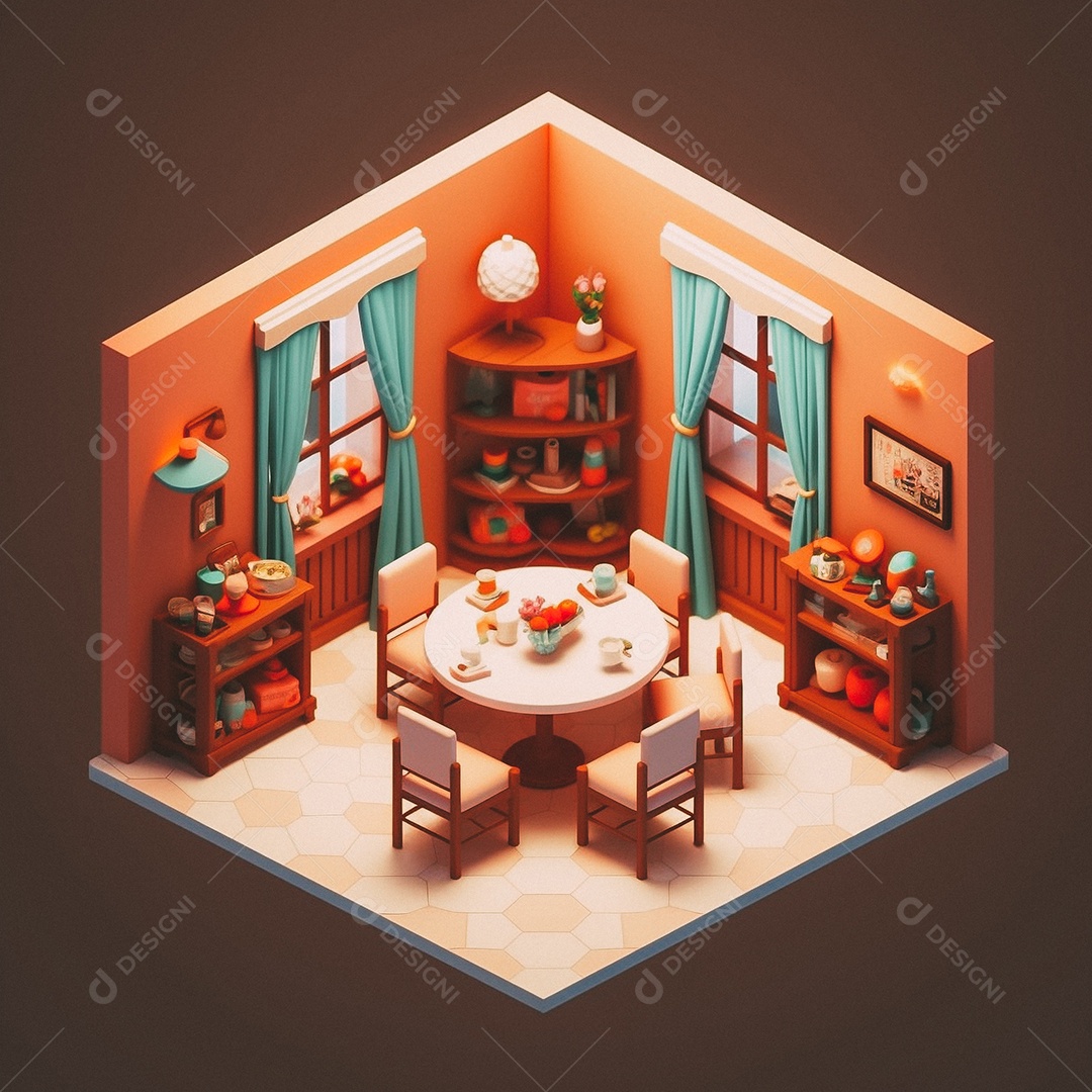 Jantar isométrico fofo 3D