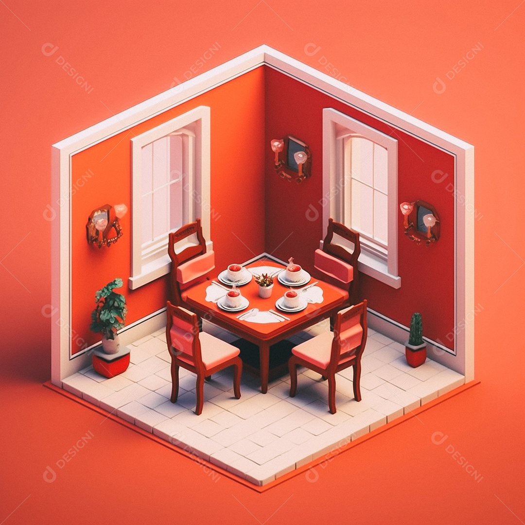 Jantar isométrico fofo 3D