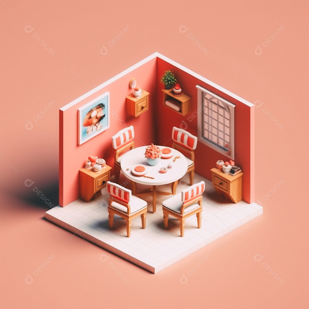 Jantar isométrico fofo 3D