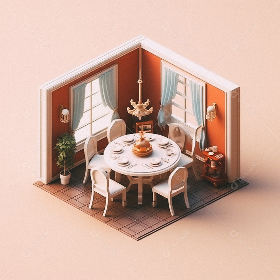 Jantar isométrico fofo 3D