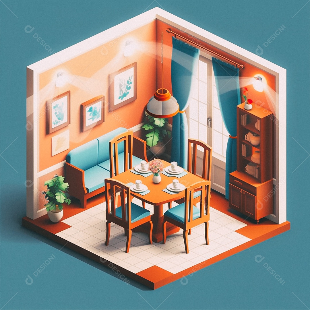 Jantar isométrico fofo 3D