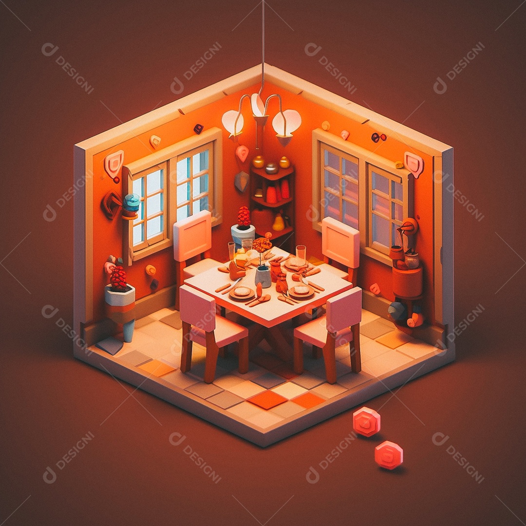 Jantar isométrico fofo 3D