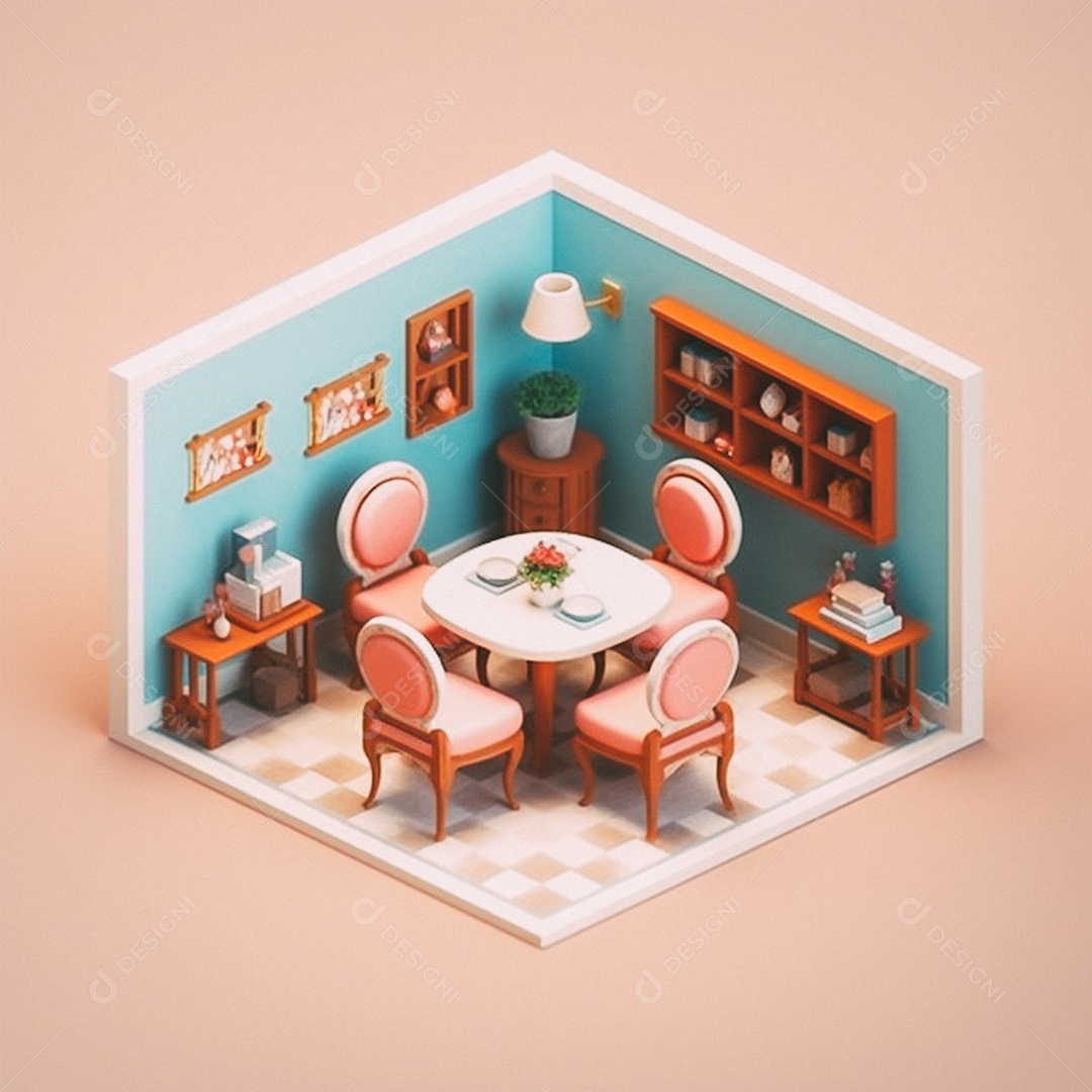 Jantar isométrico fofo 3D