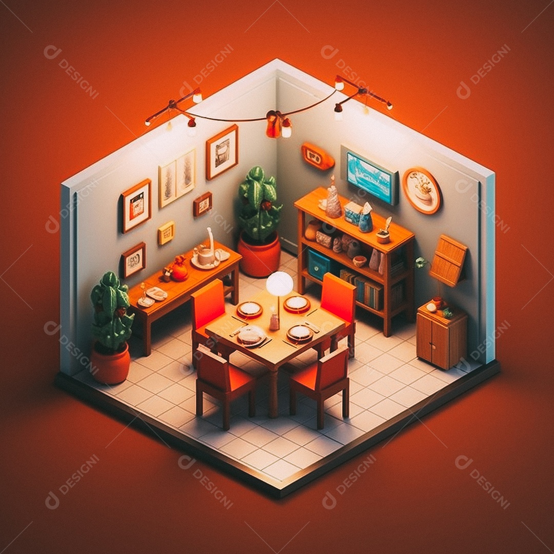 Jantar isométrico fofo 3D