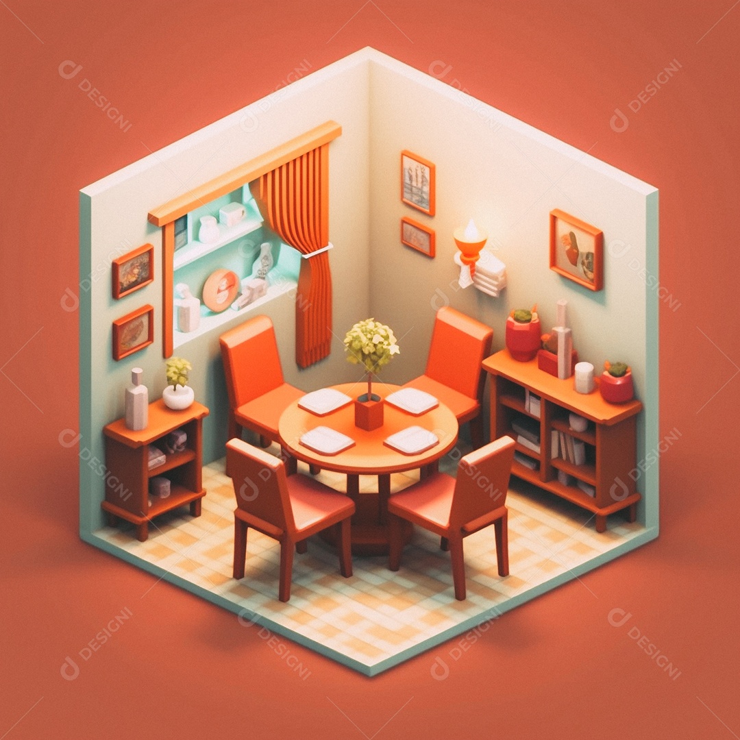 Jantar isométrico fofo 3D